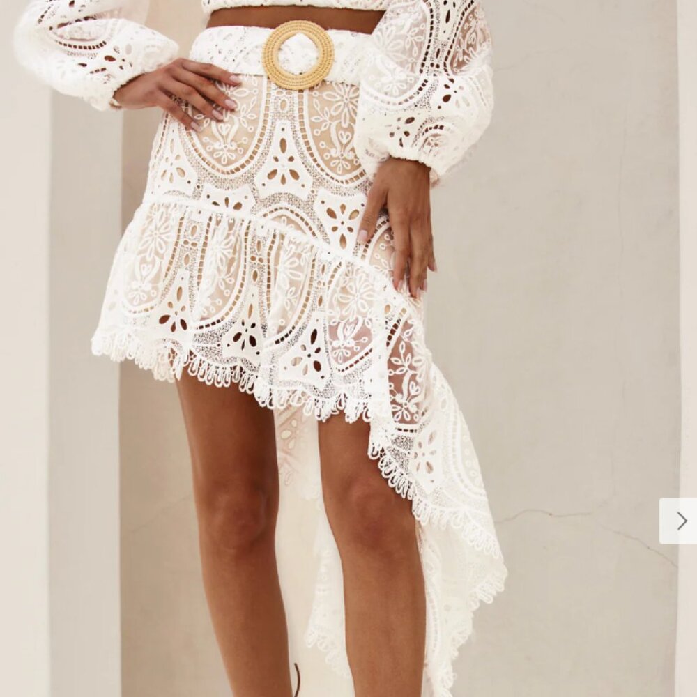 12th Tribe White Asymmetrical Lace Skirt